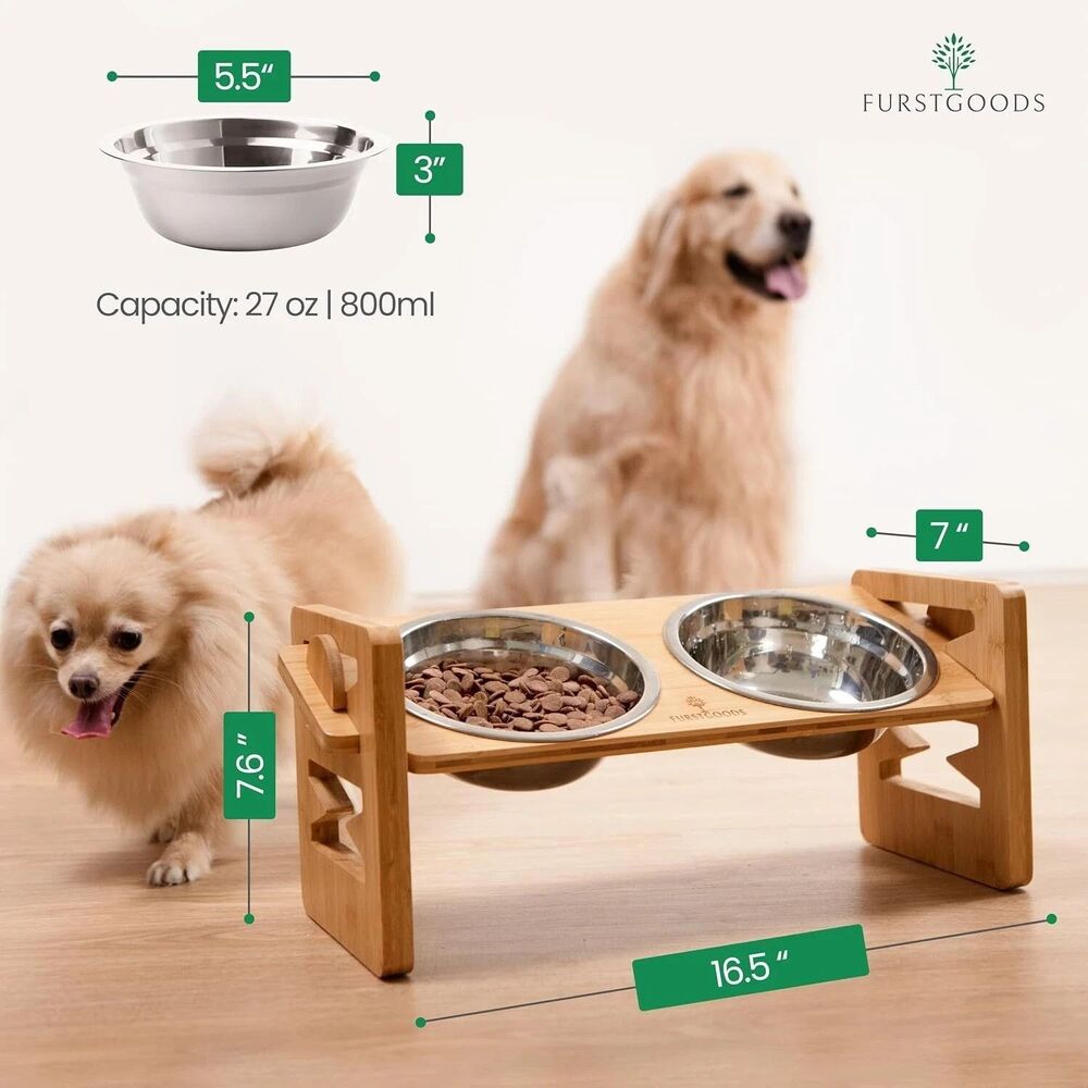 Bamboo Elevated Dog Bowl Stand with Stainless Steel Bowls - Picture 4 of 7